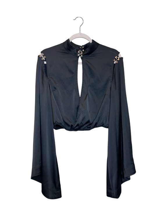 Honey Birdette Tops - Honey Birdette Black Long-Sleeve Cropped Keyhole Top with Embellished Shoulders